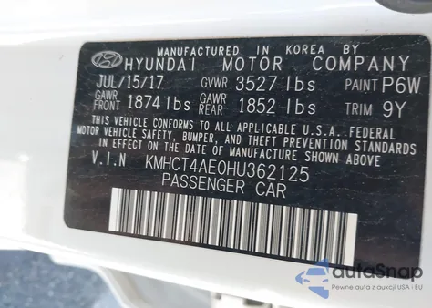 2017 Hyundai Accent Se from USA, damaged, VIN KMHCT4AE0HU362125